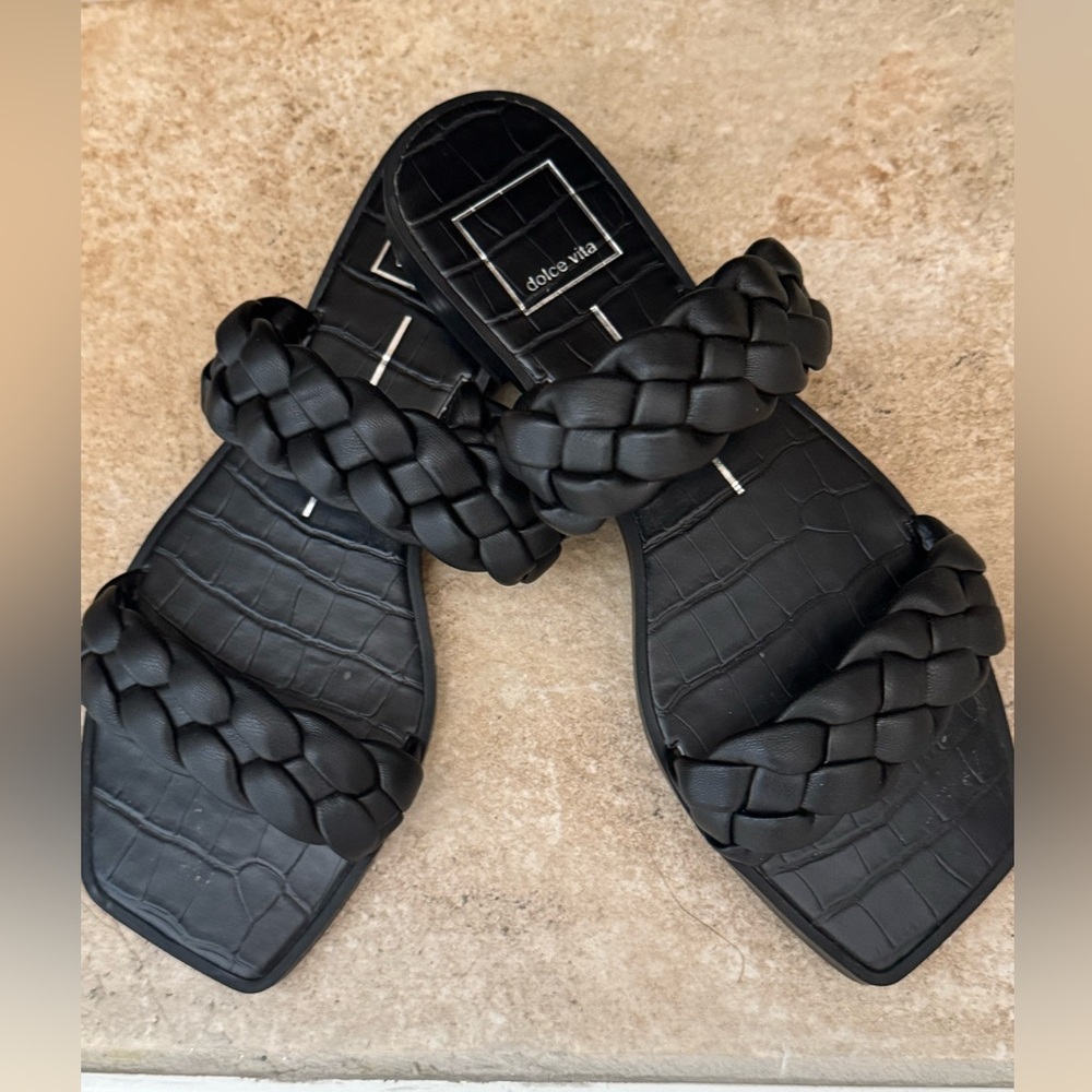 Dolce Vita Black Braided Slide Sandals